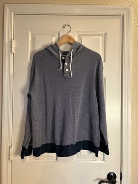 Old Navy Blue-Gray Hooded Pullover with Navy Contrast Hem